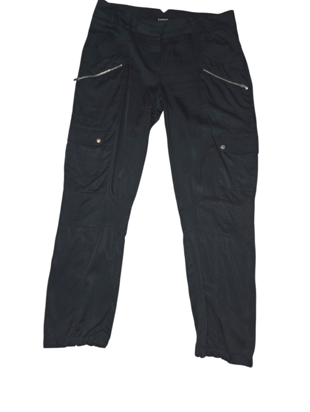 BEBE Black Cargo Safari Pants - Silver Zipper Details - Size 8 Low Rise
